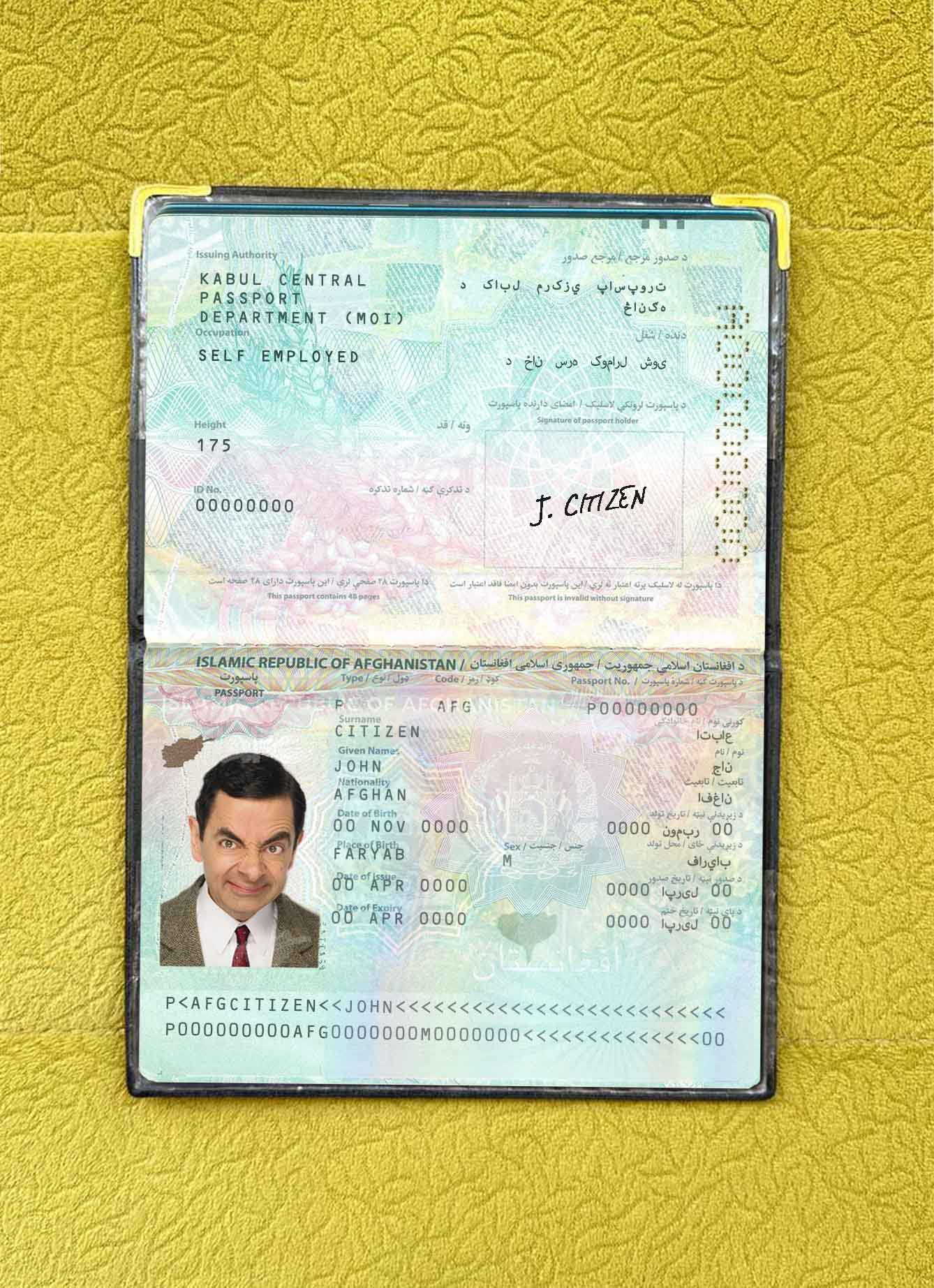 Afghanistan passport photo look PSD template